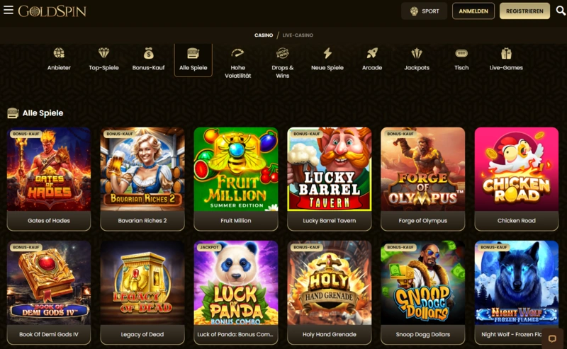 goldspin games page